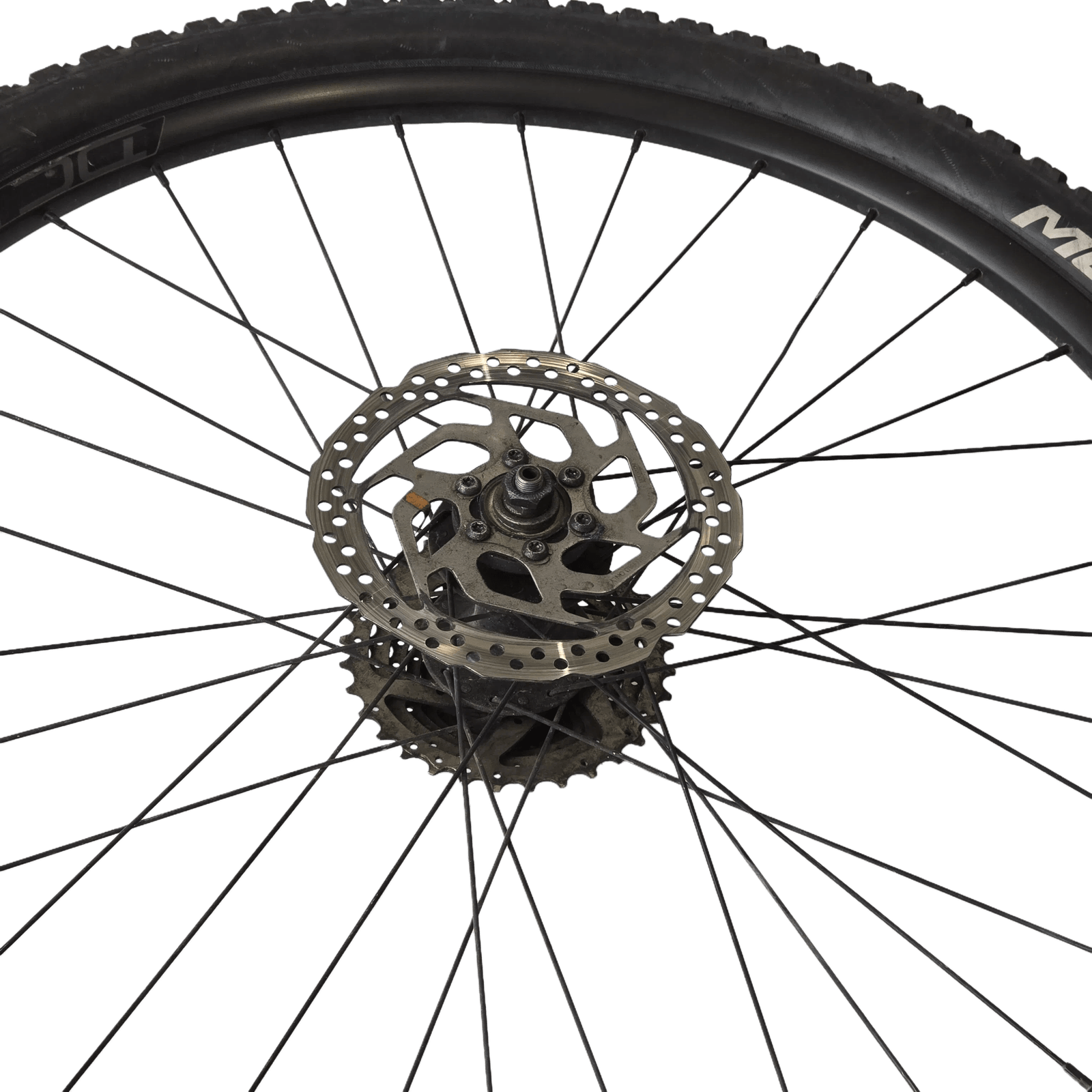 Old wheel with brake disc facing up